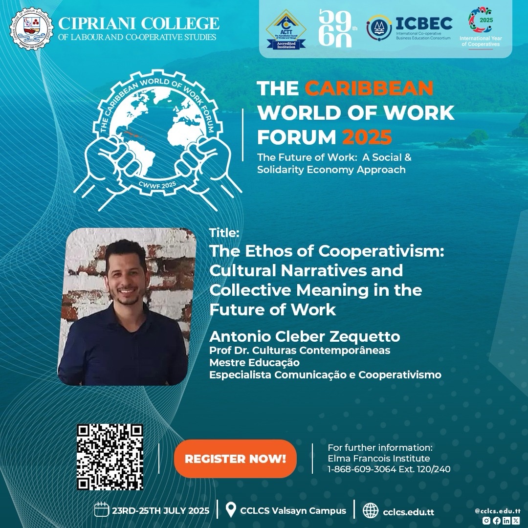 Arte oficial da participação de Cleber Zequetto no Caribbean World of Work Forum 2025
